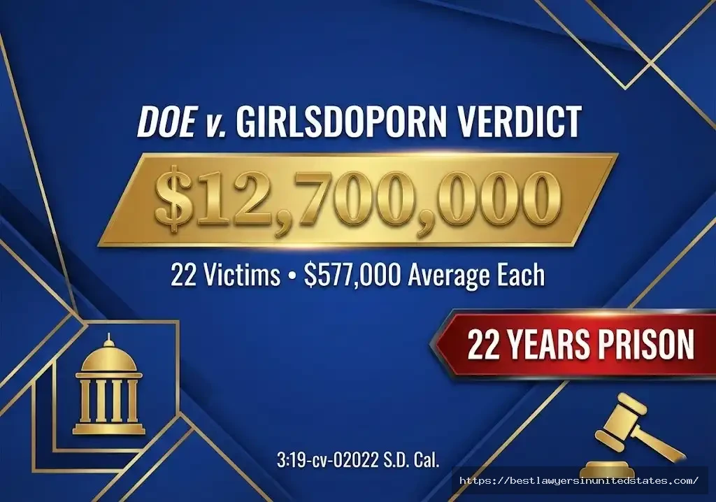 GirlsDoPorn lawsuit verdict - $12.7 million awarded to 22 victims ($577,000 average) in landmark facial abuse case