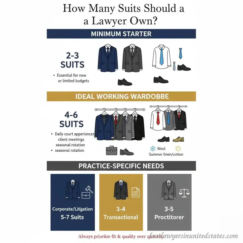 How many suits should a lawyer own - complete wardrobe guide infographic