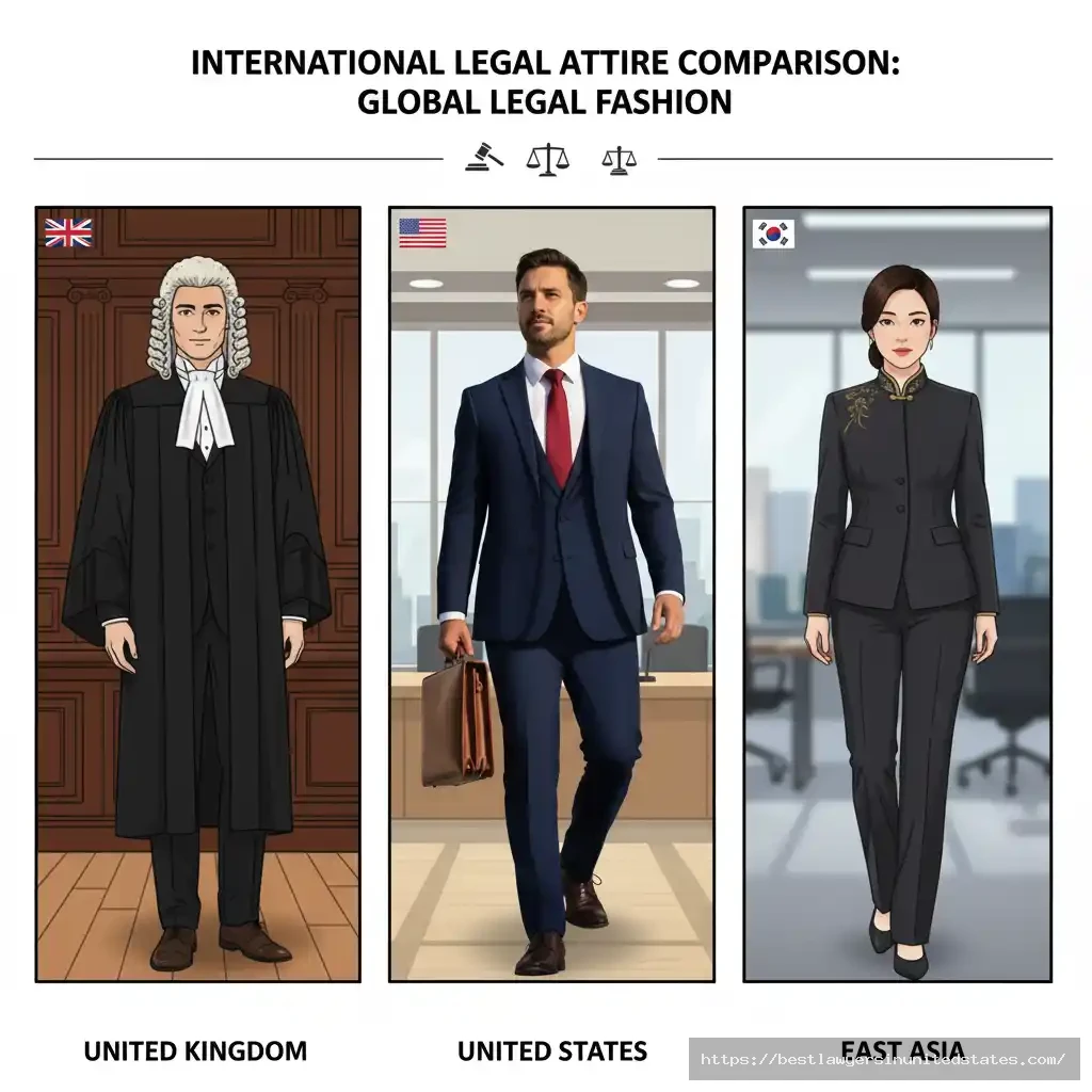 International lawyer attire comparison - UK, US, and global courtroom dress traditions
