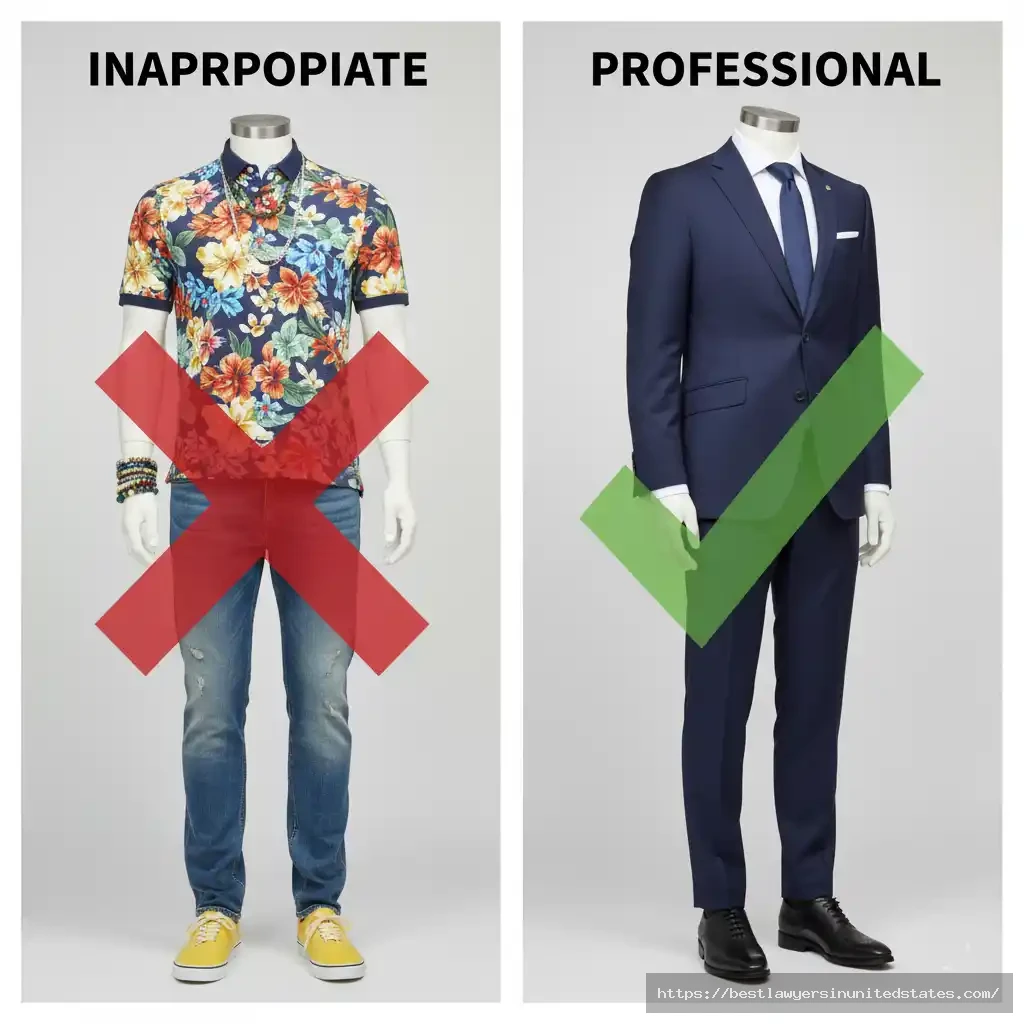 Lawyer dress code dos and don'ts - inappropriate vs professional attire comparison