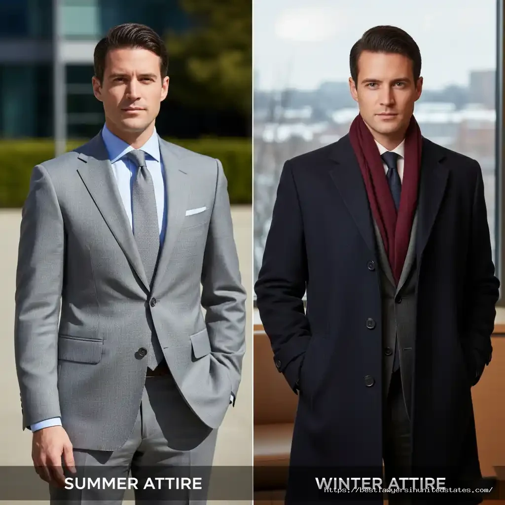 Summer and winter lawyer attire comparison - seasonal fabric and color choices