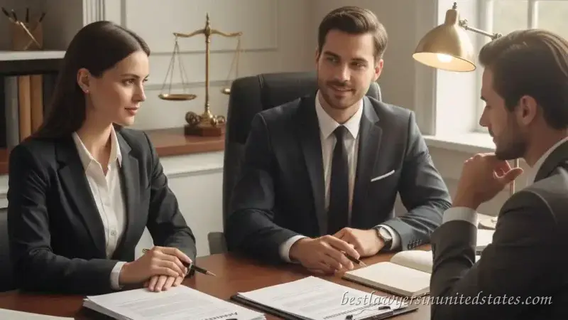 annulment lawyer consulting client in office about annulment process