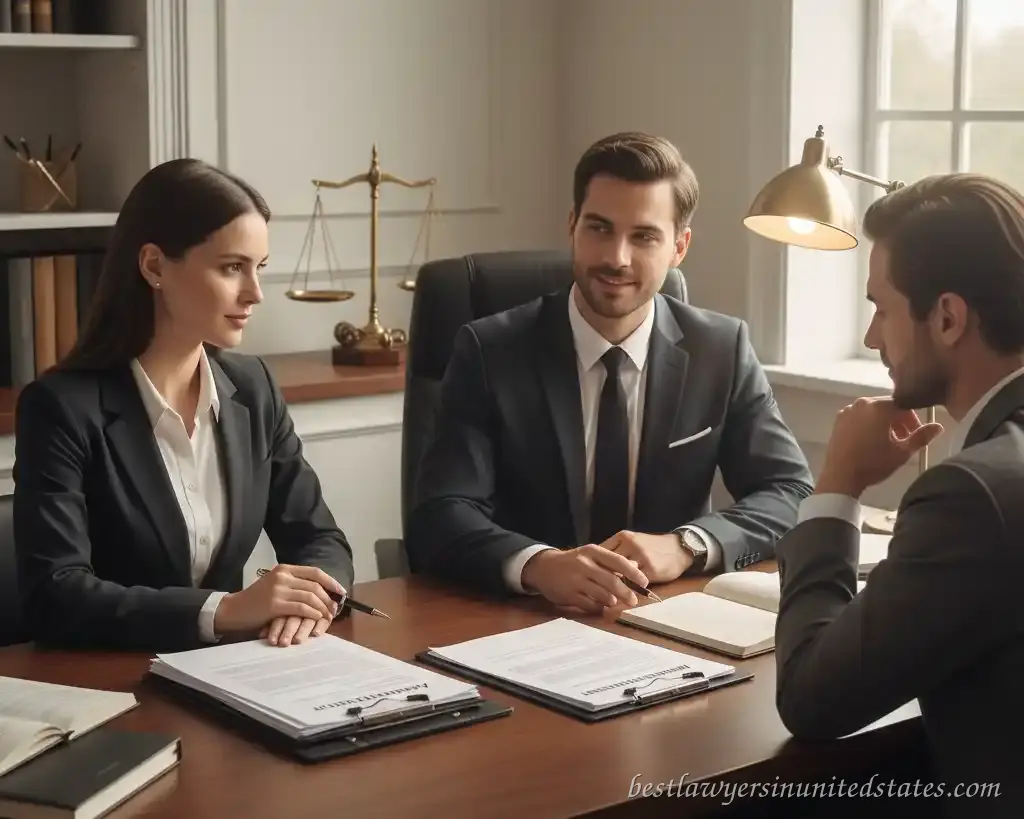 annulment lawyer consulting client in office about annulment process