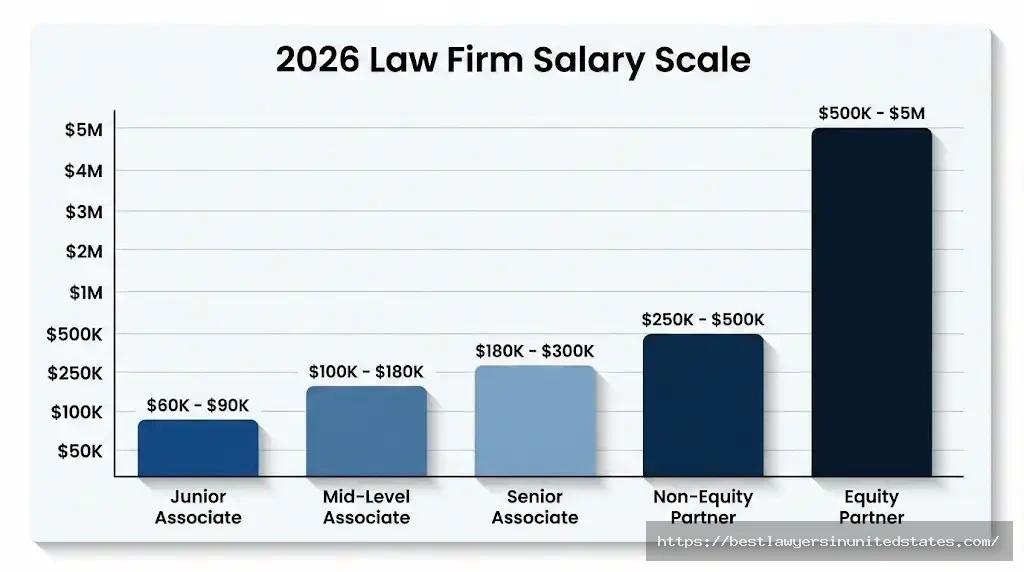 2026 lawyer salary comparison chart showing earnings by rank from associate to equity partner