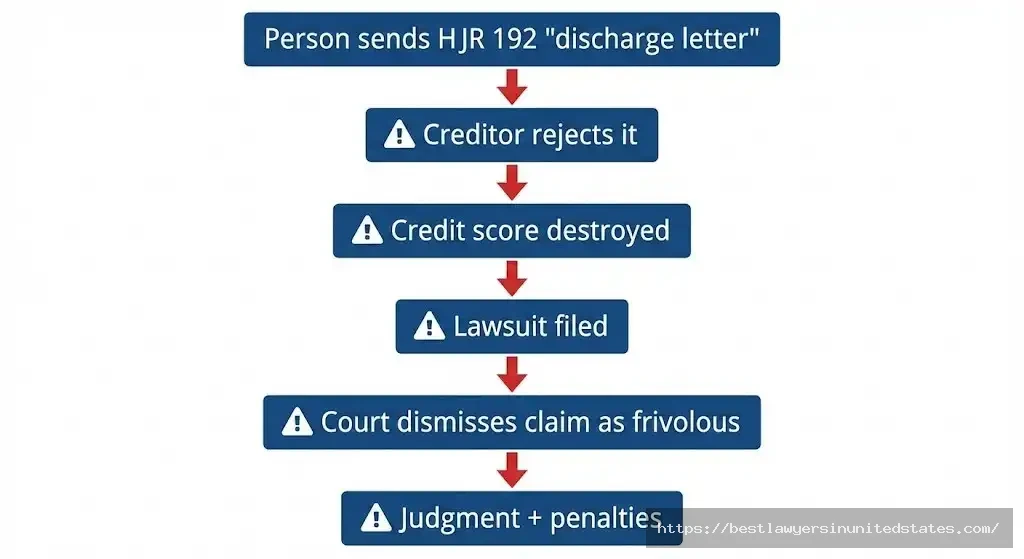 Flowchart showing negative consequences of attempting HJR 192 debt discharge