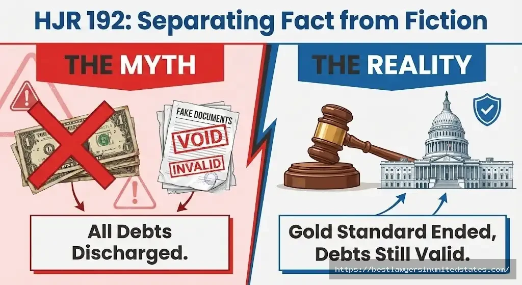HJR 192 myth versus reality infographic showing debt discharge claims are false