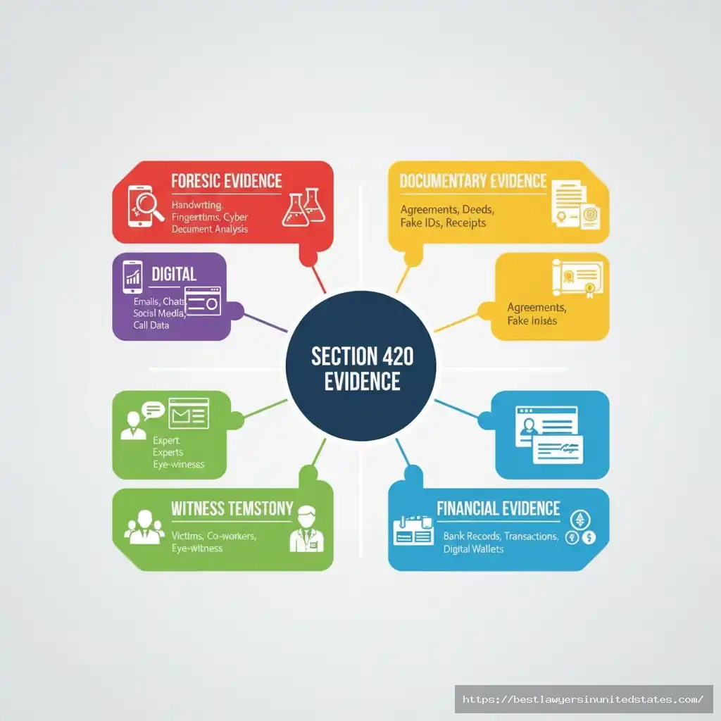 Evidence types in Section 420 IPC cases including documentary, financial, witness testimony, digital, and forensic evidence
