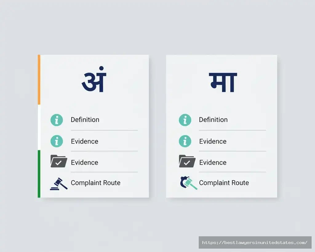 Hindi and Marathi quick reference panels for IPC 506 definition, evidence and complaint steps