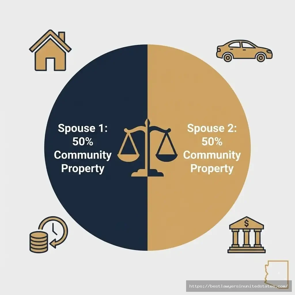 Arizona community property 50-50 split visualization showing equal division of marital assets between spouses