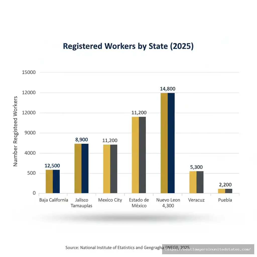 Bar chart showing registered sex worker statistics by Mexican state in 2025