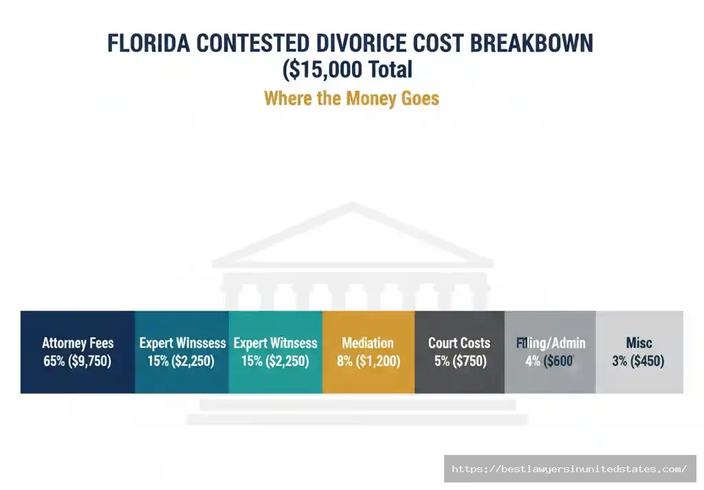 Breakdown of typical Florida divorce costs showing attorney fees expert witnesses and court expenses