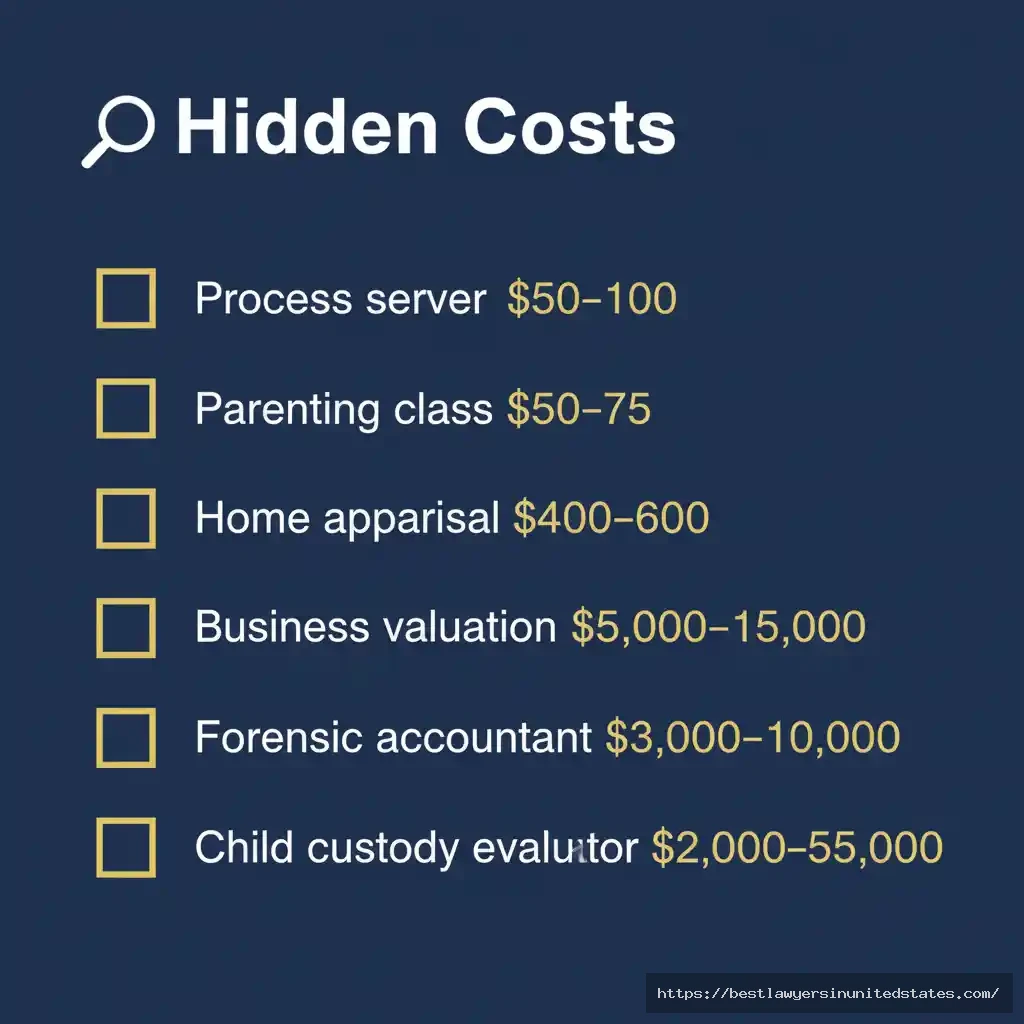 Checklist of hidden Illinois divorce costs including process server fees, appraisals, expert witnesses, and mandatory parenting classes