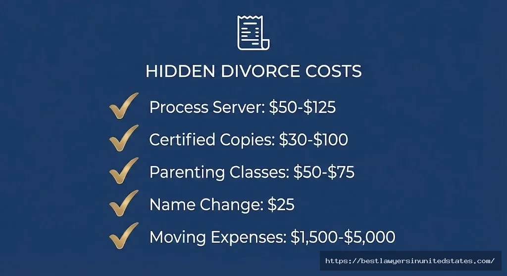 Checklist of hidden Nevada divorce costs including process server fees, certified copies, and parenting classes