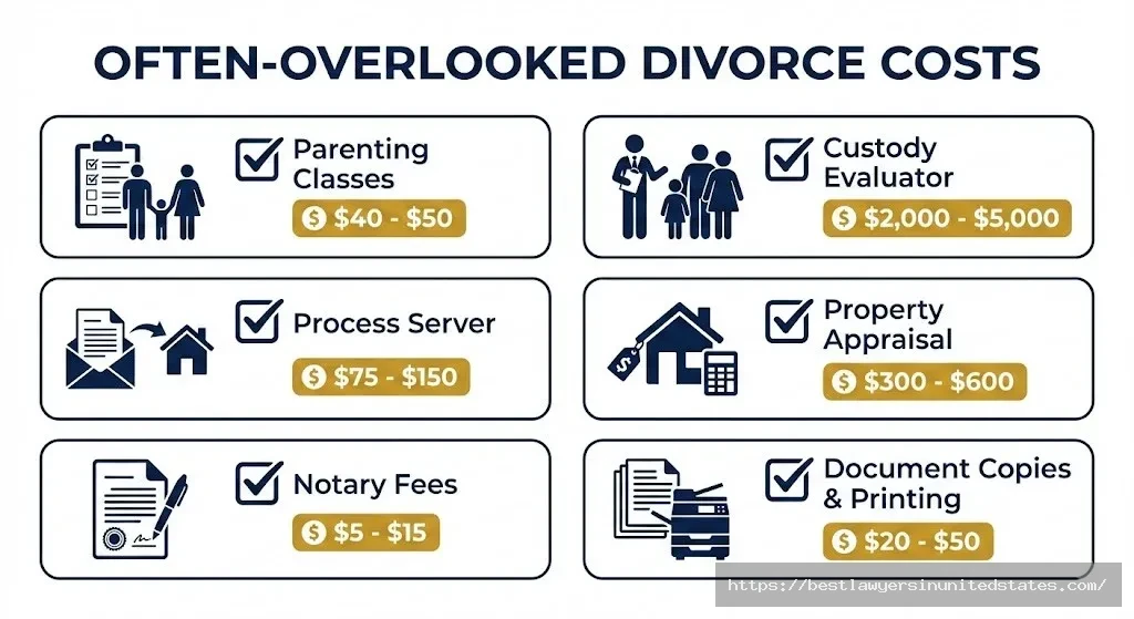 Checklist of hidden divorce costs in Colorado including parenting classes and expert fees