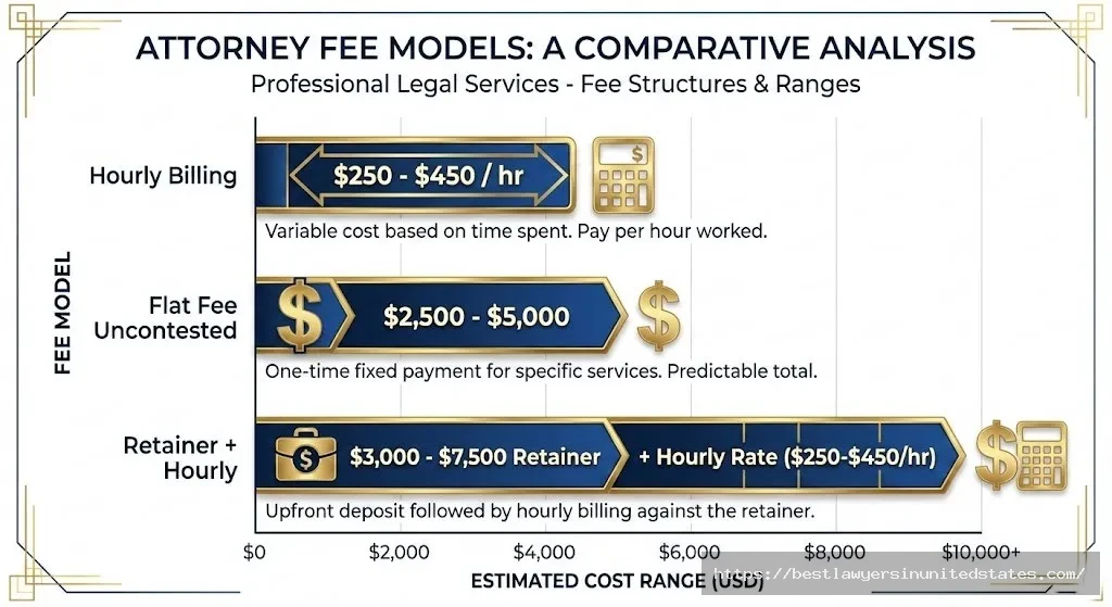Colorado divorce attorney fee structure comparison showing hourly rates and retainer costs