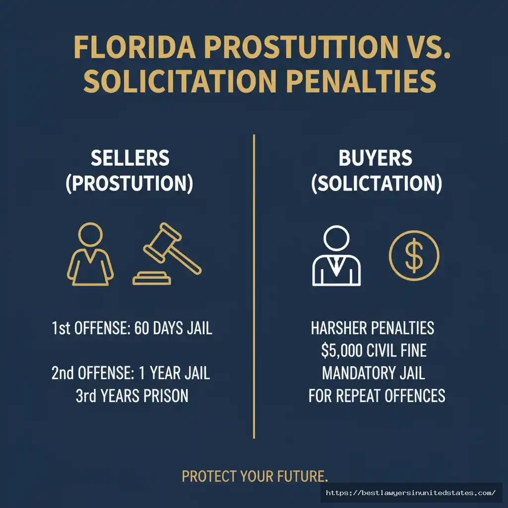 Comparison infographic showing harsher penalties for buyers than sellers under Florida prostitution law