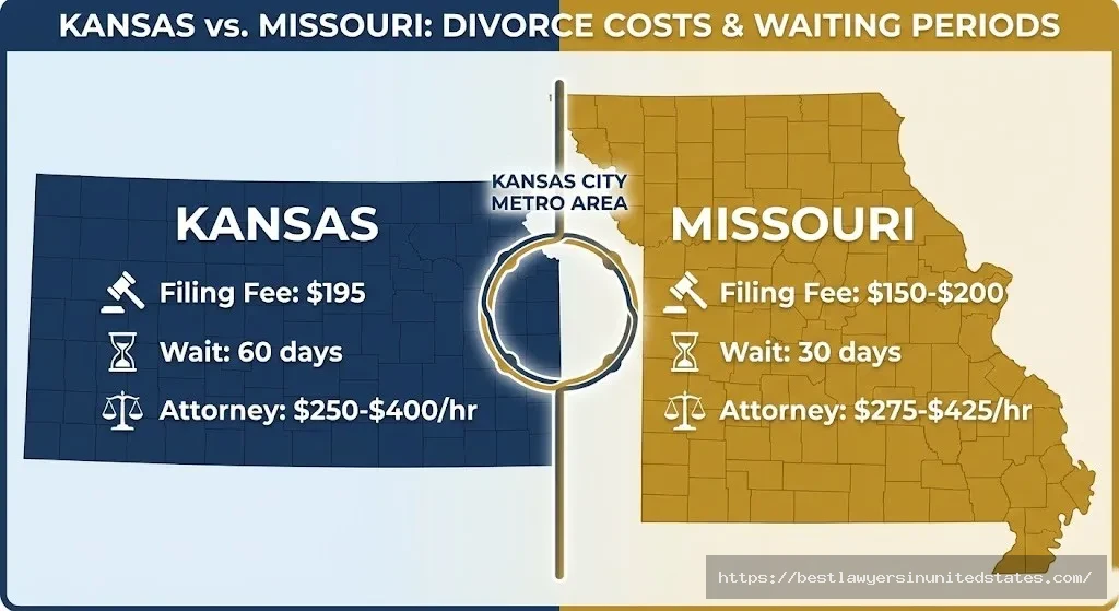 Comparison of Kansas vs Missouri divorce costs and requirements for Kansas City metro area residents