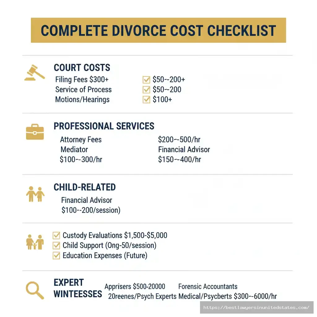 Comprehensive checklist of hidden Ohio divorce costs including court fees, professional services and expert witnesses