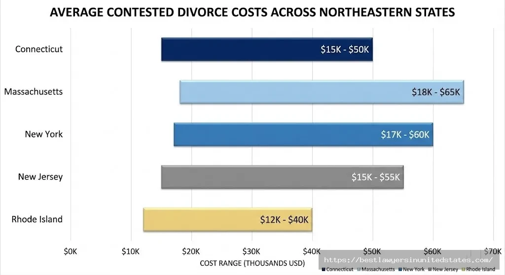 Connecticut divorce costs compared to neighboring states Massachusetts New York New Jersey and Rhode Island