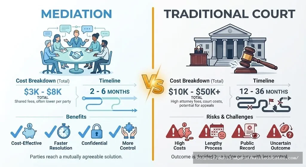 Cost and timeline comparison between divorce mediation and traditional court proceedings in Missouri