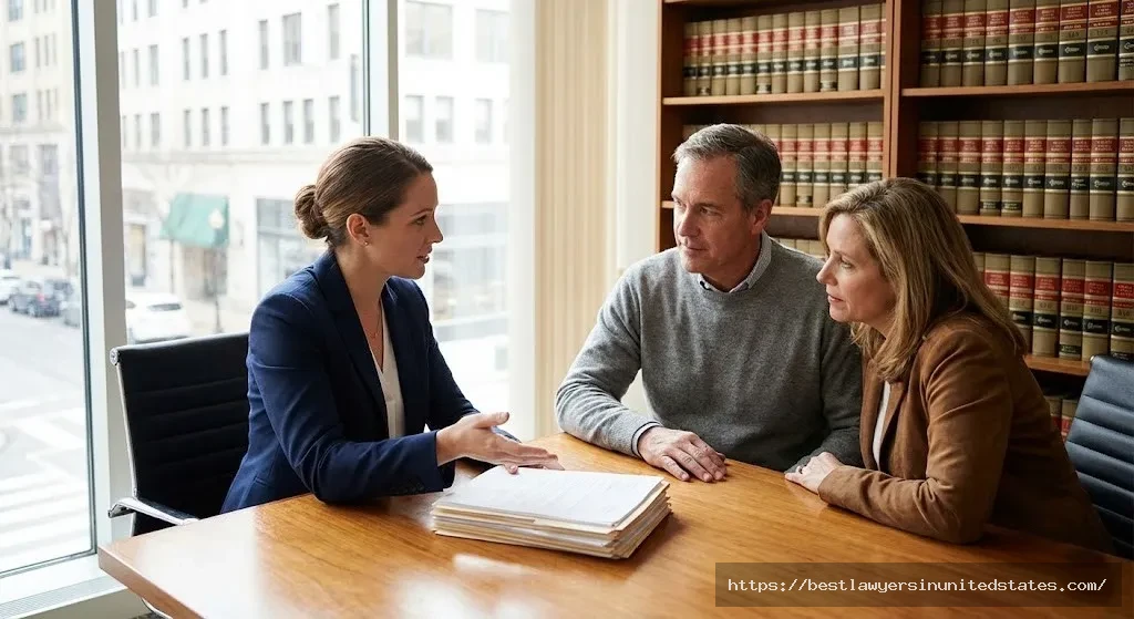 Couple consulting with Tennessee divorce attorney in law office discussing legal fees and options