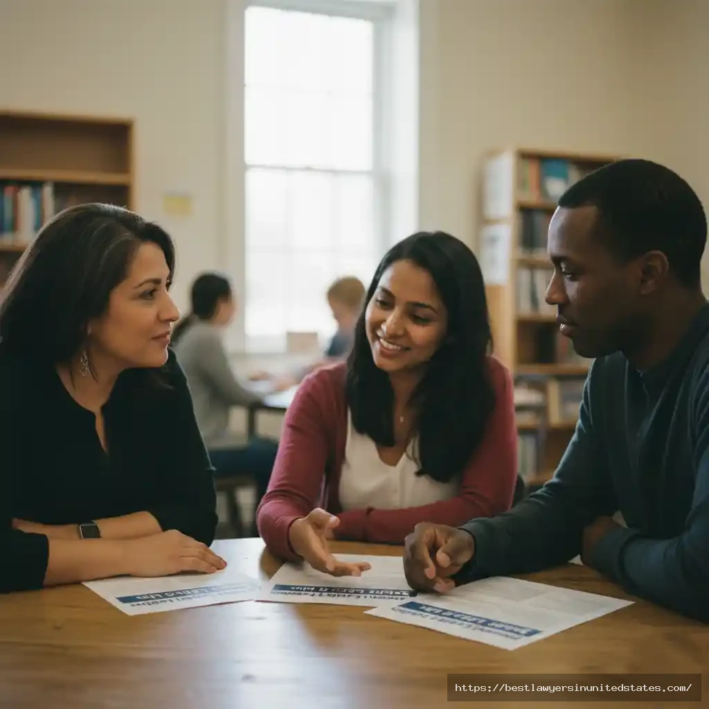 Couple receiving free legal aid consultation for Michigan divorce at community legal services center