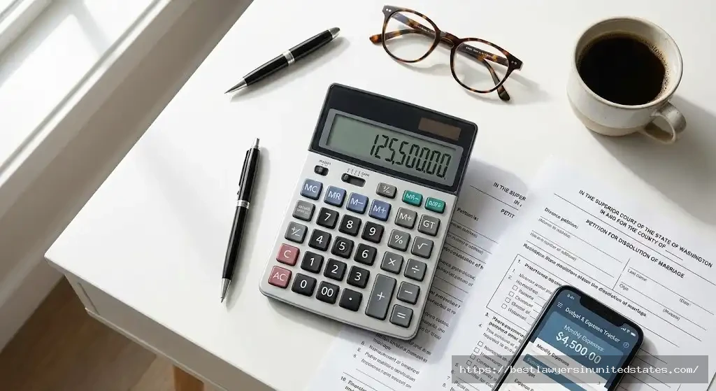 Divorce cost calculation tools including calculator legal forms and financial planning documents for Washington State