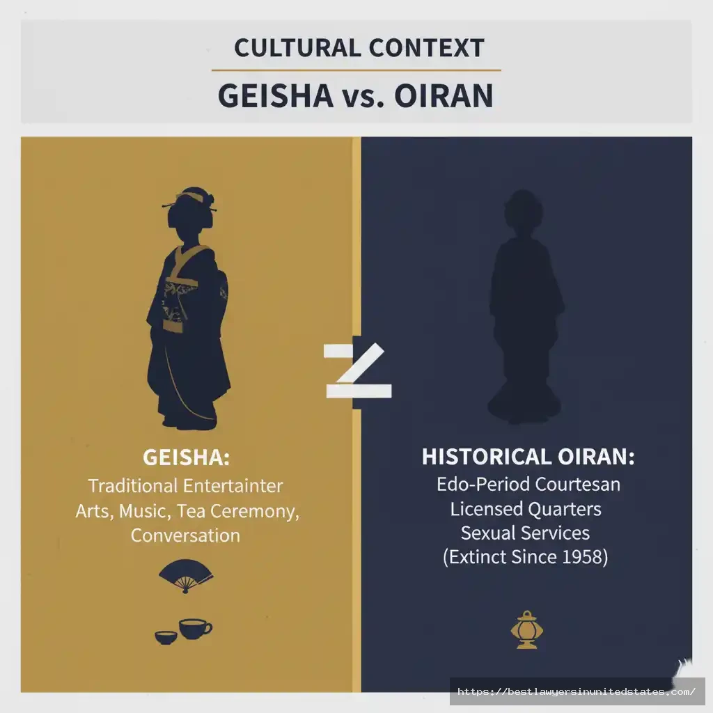 Educational comparison showing difference between geisha entertainers and historical courtesans in Japan