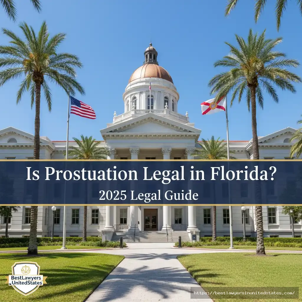 Florida courthouse exterior with flags under clear sky representing Florida’s prostitution laws.