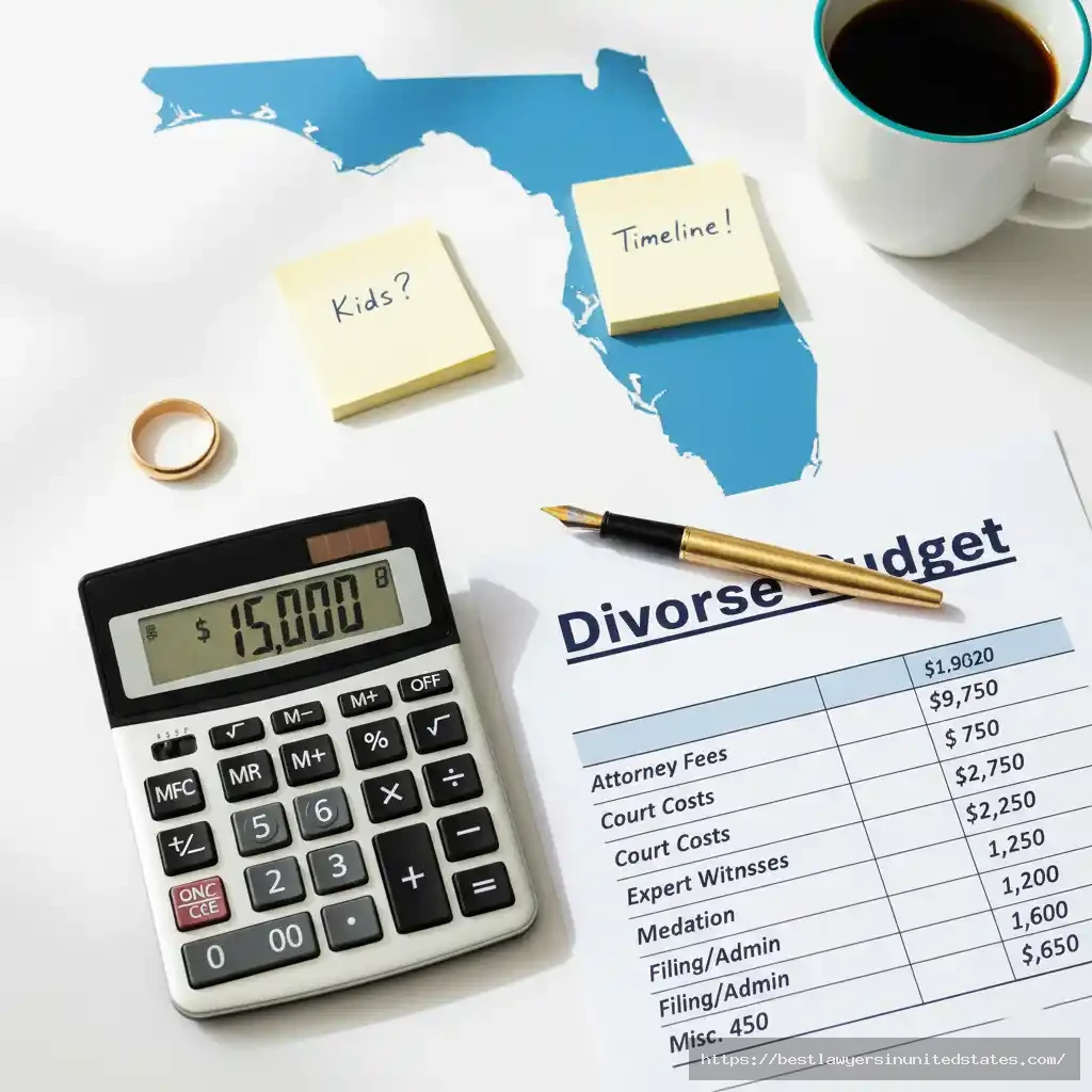 Florida divorce budget planning worksheet with calculator showing cost estimation and financial planning