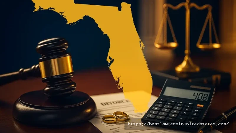 Florida divorce cost guide 2025 showing courthouse gavel calculator and legal documents with cost breakdown