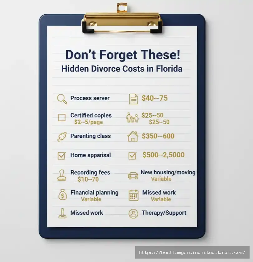 Florida divorce hidden costs checklist showing process server fees appraisals and documentation expenses