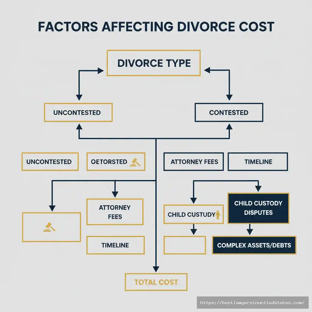 Flowchart explaining major factors that affect divorce costs