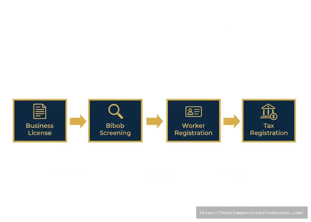 Flowchart infographic explaining Amsterdam’s licensing framework for prostitution businesses and workers.