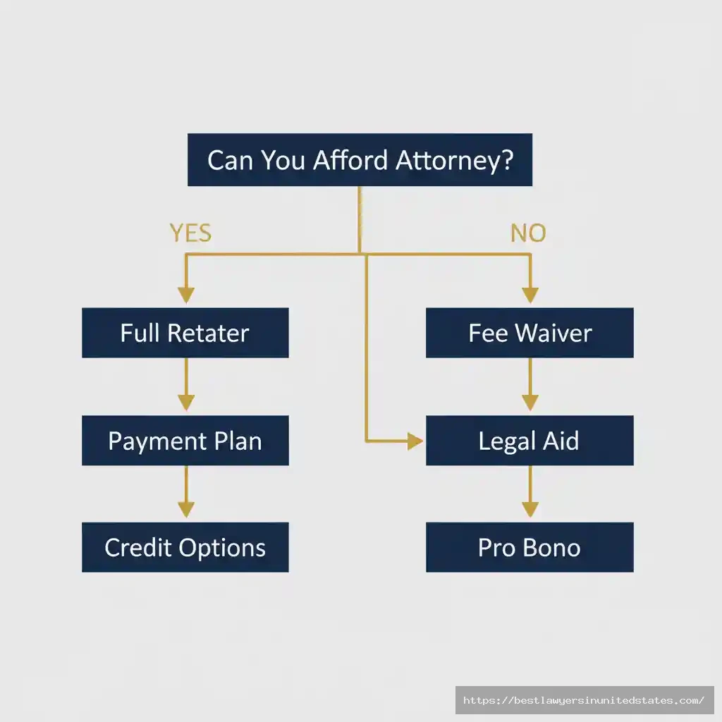 Flowchart showing decision tree for divorce payment options from fee waivers to payment plans
