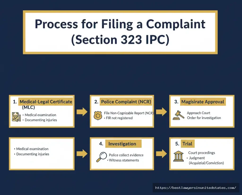 Flowchart showing steps to file a complaint under Section 323 IPC