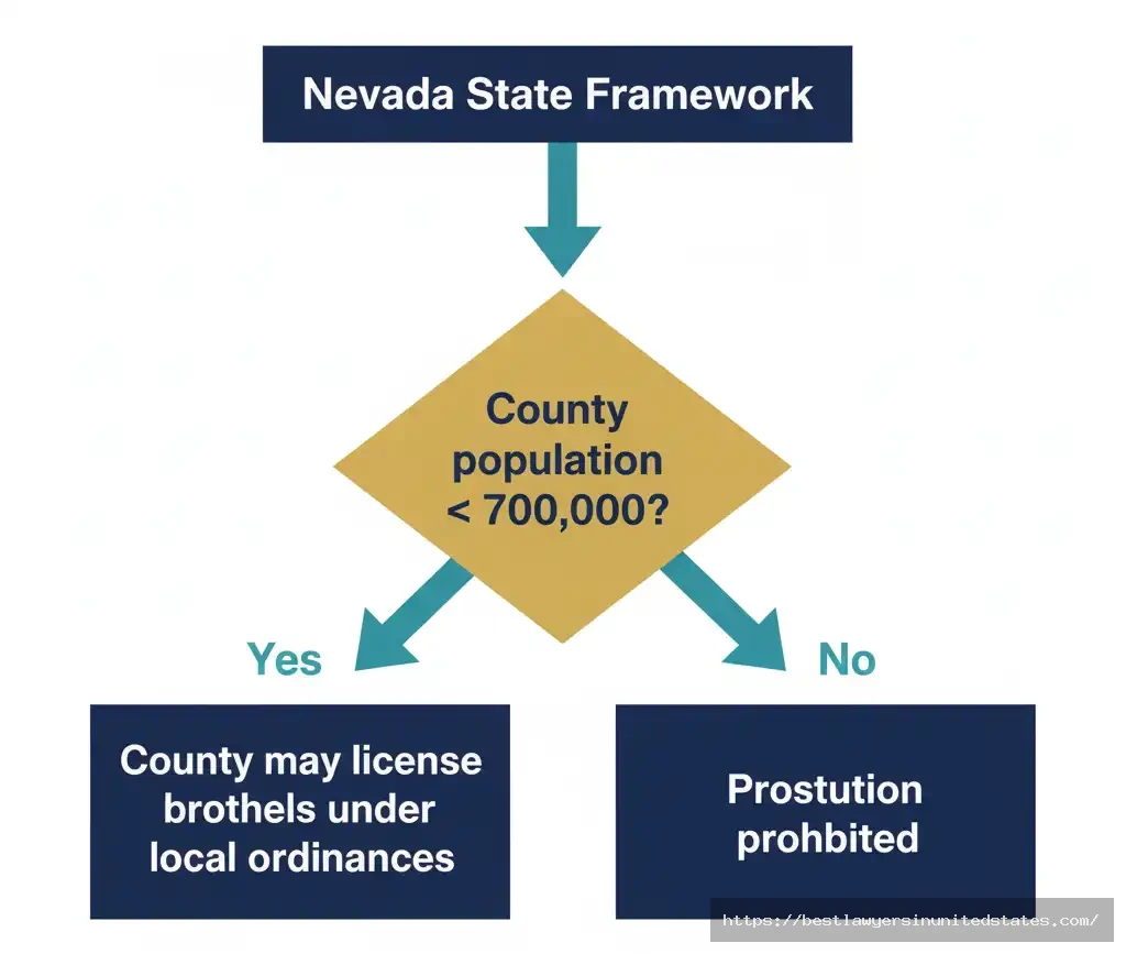 Flowchart showing the population threshold rule for Nevada’s prostitution licensing law