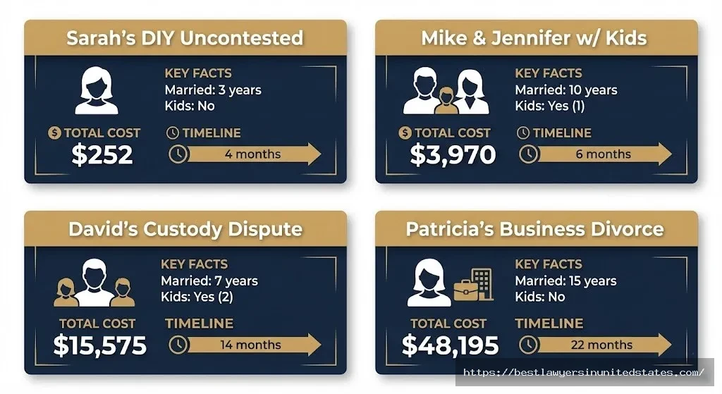 Four real-world Colorado divorce cost examples from DIY to high-conflict cases