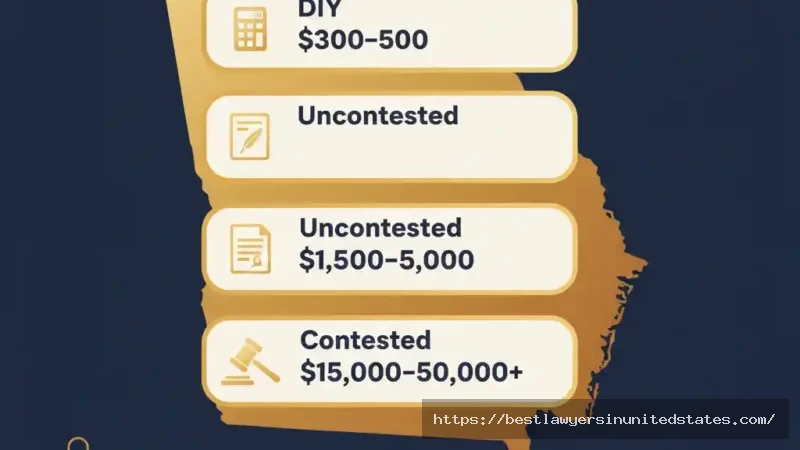 Georgia divorce cost ranges 2025 - uncontested versus contested divorce pricing breakdown infographic
