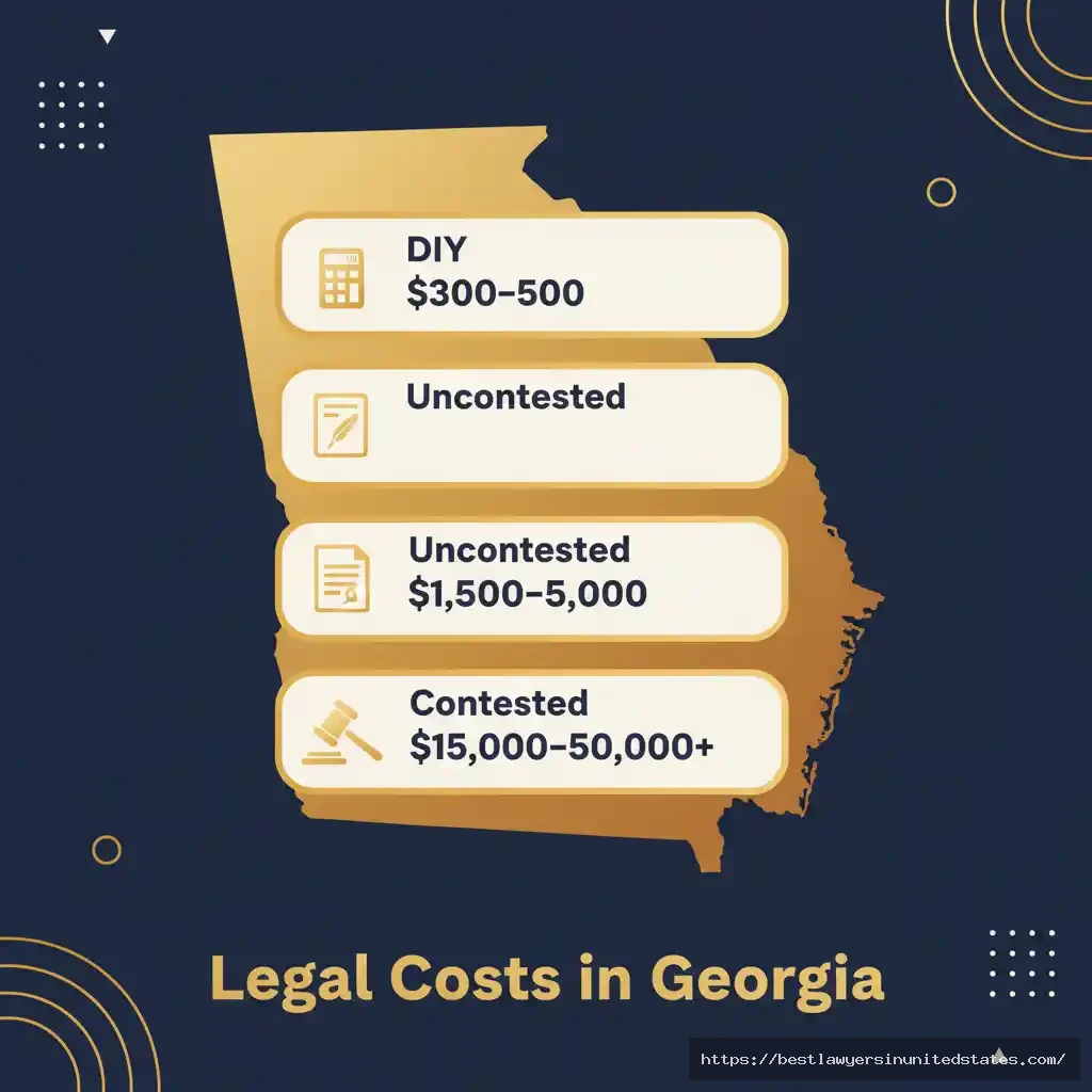 Georgia divorce cost ranges 2025 - uncontested versus contested divorce pricing breakdown infographic