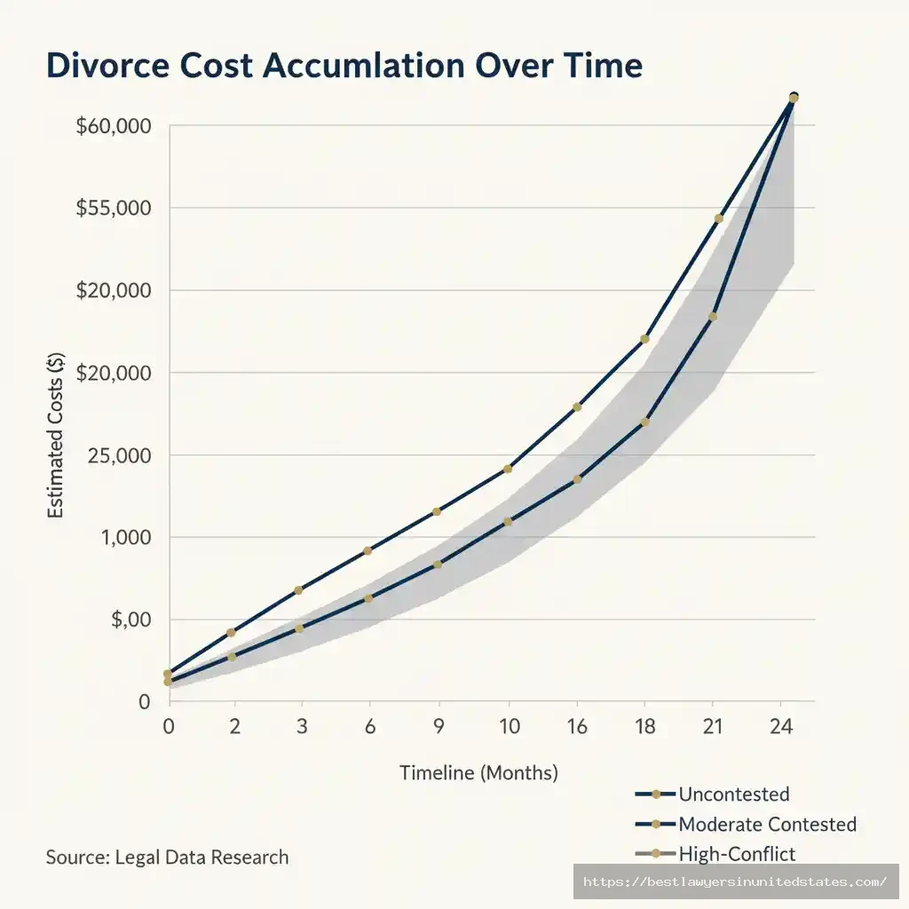 Georgia divorce cost timeline graph showing monthly expense accumulation for uncontested versus contested cases