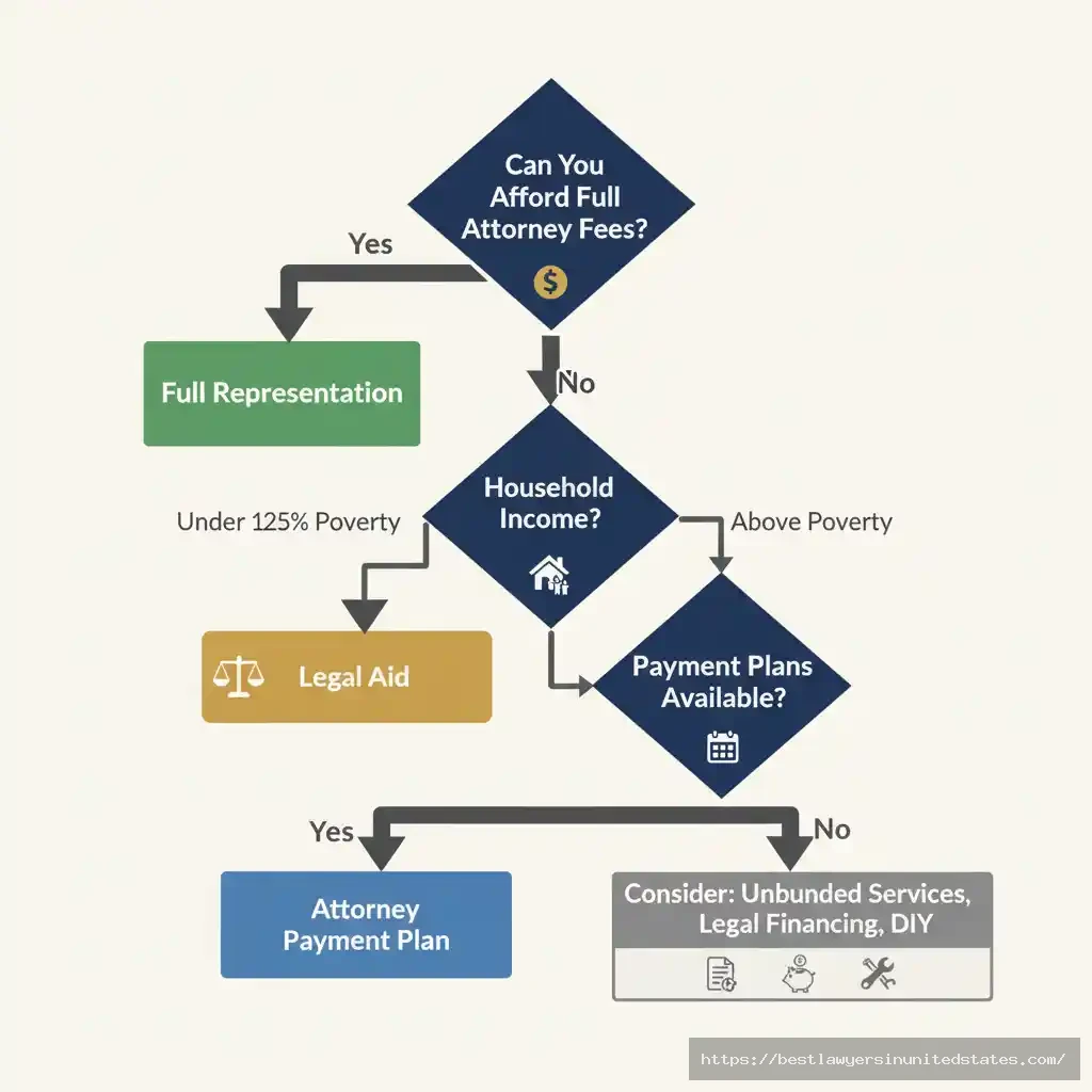 Georgia divorce payment options decision tree - legal aid, payment plans, financing, and DIY alternatives