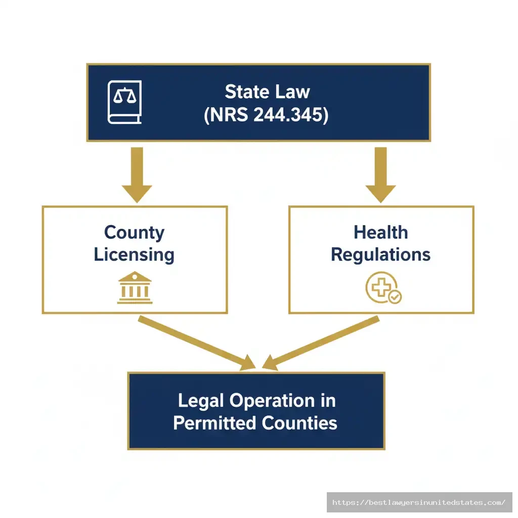 Flowchart explaining Nevada prostitution law and county licensing process