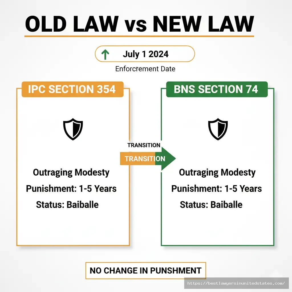 IPC 354 to BNS Section 74 conversion chart - Bharatiya Nyaya Sanhita 2023 legal changes explained