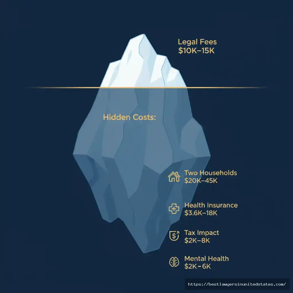 Iceberg diagram illustrating hidden post-divorce costs that exceed legal fees in Pennsylvania divorces