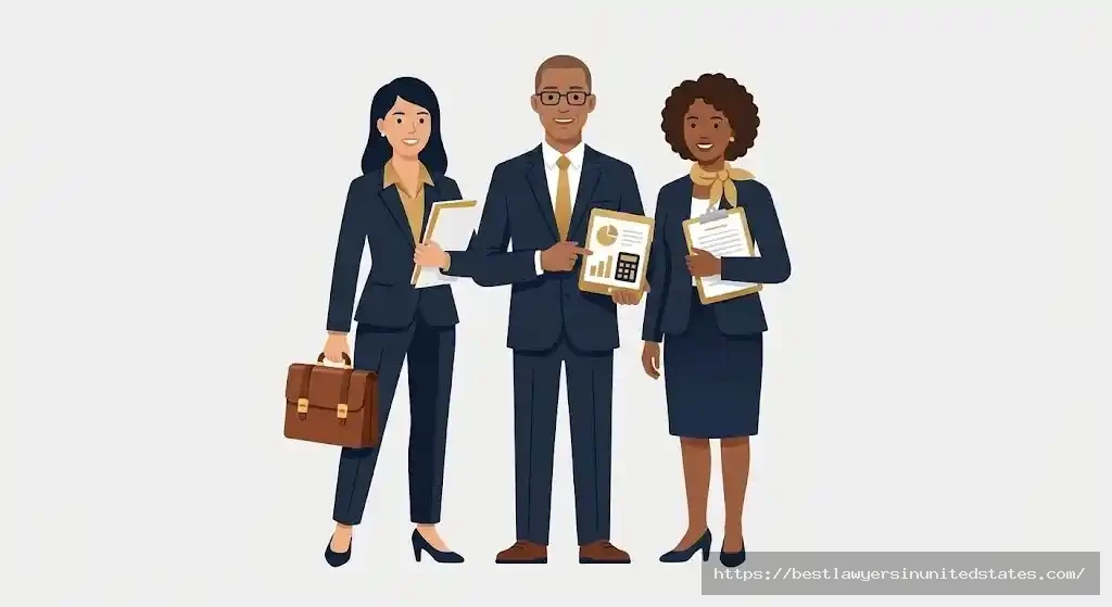 Illustration of collaborative divorce team including attorney, financial specialist, and mental health professional