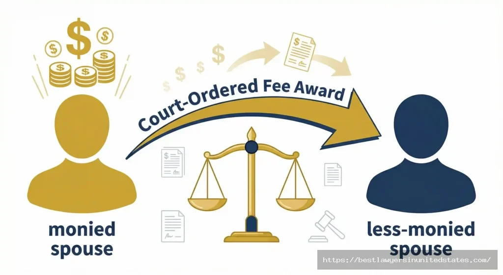 Illustration showing fee-shifting concept where higher-earning spouse pays lower-earning spouse's attorney fees