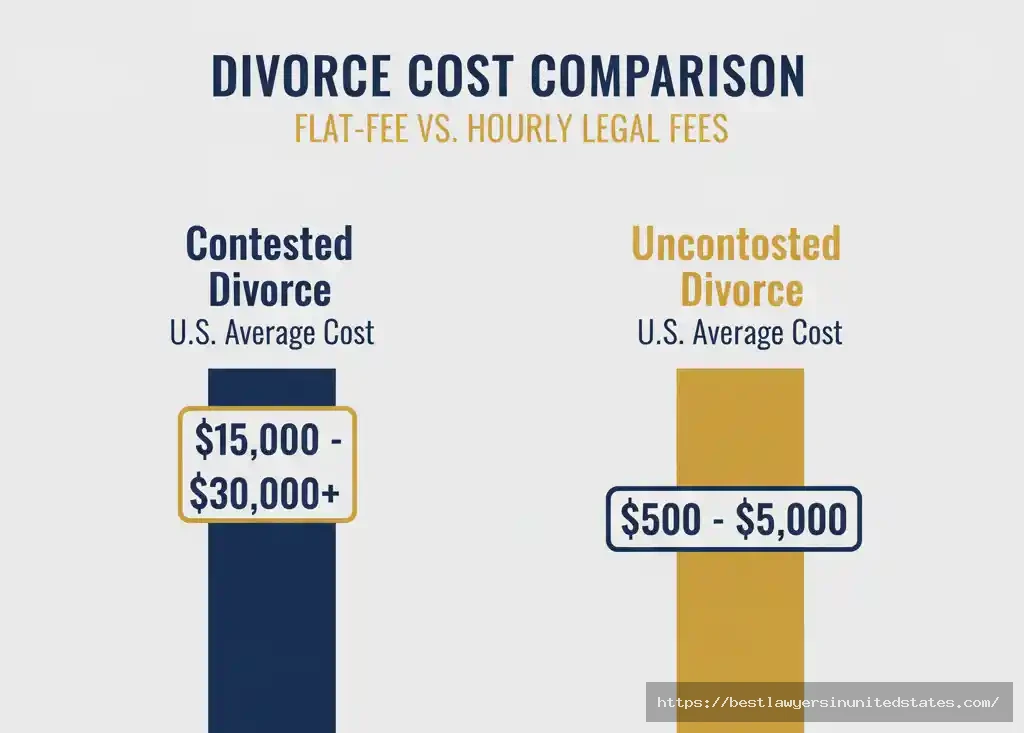 Infographic comparing contested and uncontested divorce costs in the United States
