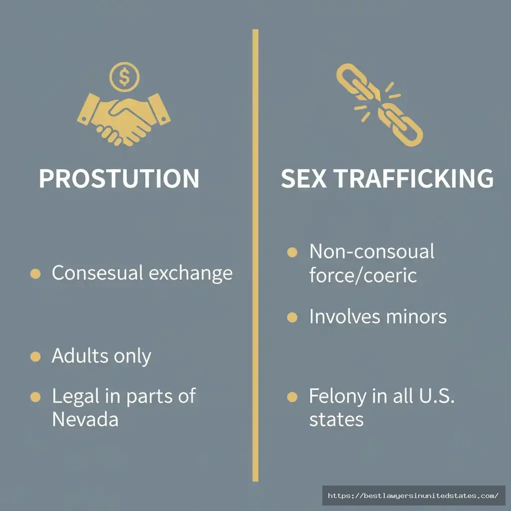Infographic comparing prostitution and sex trafficking differences.