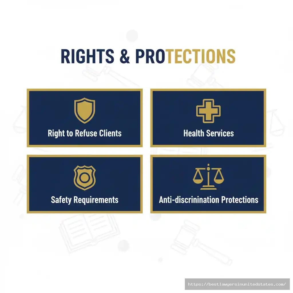 Infographic listing legal protections and rights for sex workers in Amsterdam.